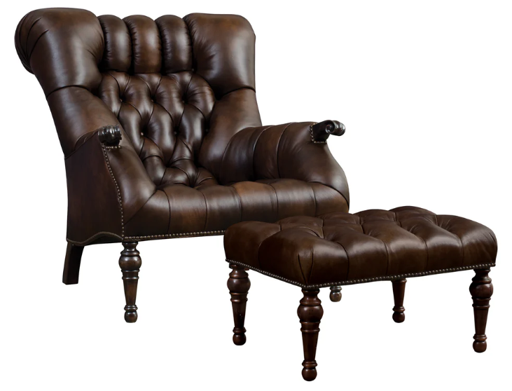 Leopold's Chair & Otto Rialto Coffee Product Leopold's Chair & Ottoman Set, Leather - Image 1