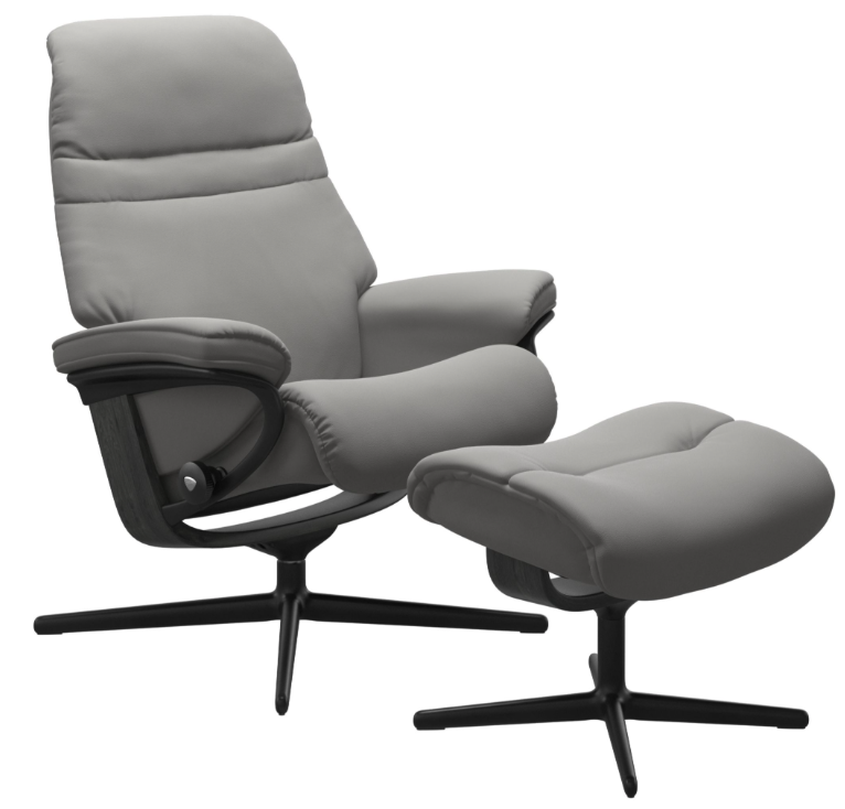 Stressless® Sunrise (M) Cross Base Recliner with Ottoman