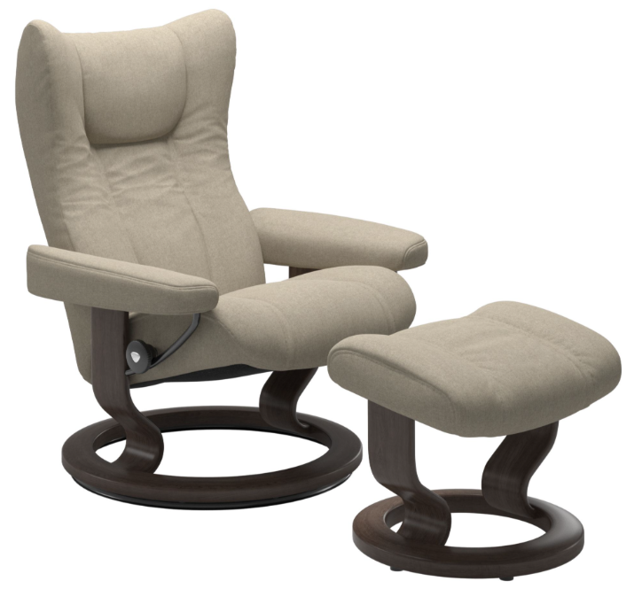 Stressless® Wing (M) Classic Base Recliner with Ottoman