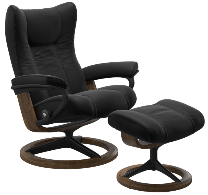 Stressless® Wing (M) Signature Base Recliner with Ottoman